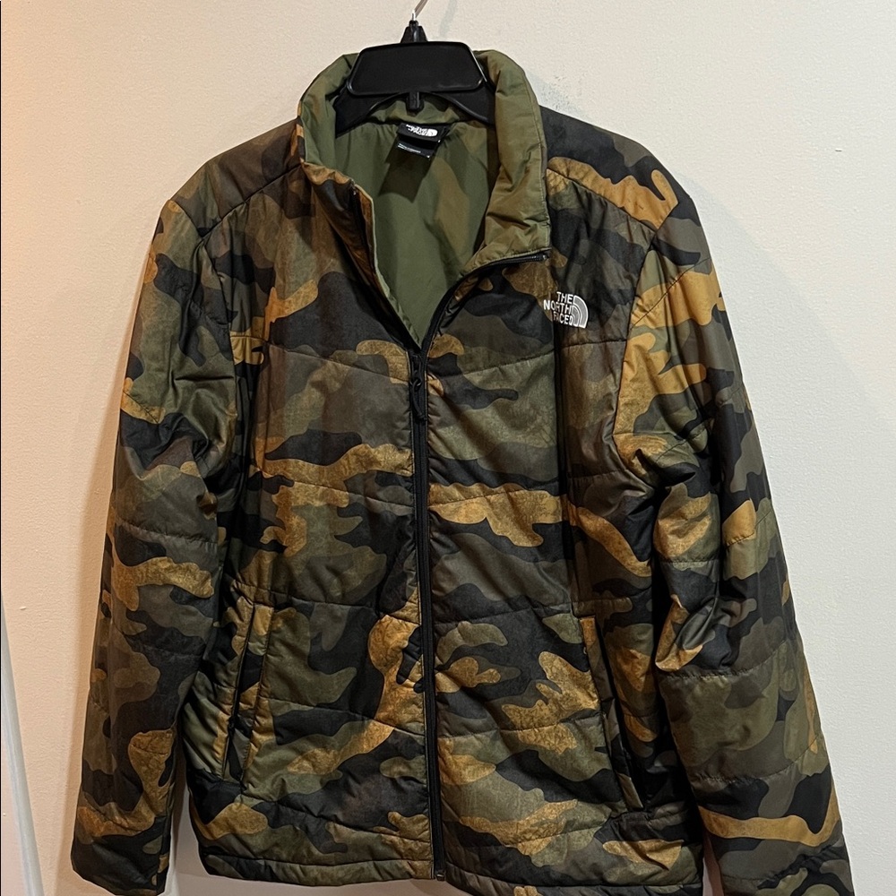 The North Face Men's Green and Brown Camo Puffer Jacket